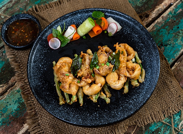 Deep Fried Squid with Morning Glory