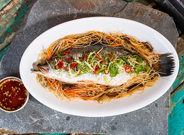 Steamed Fish with Glass Noodles