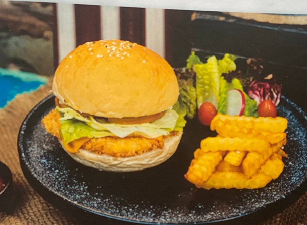 Chicken Burger with French Fries and Side Salad