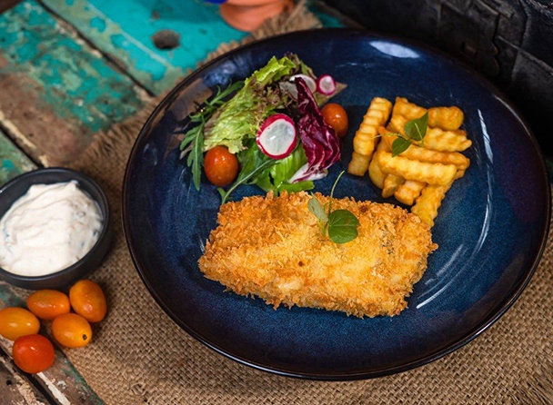 Fish and Chips with French Fries and Side Salad