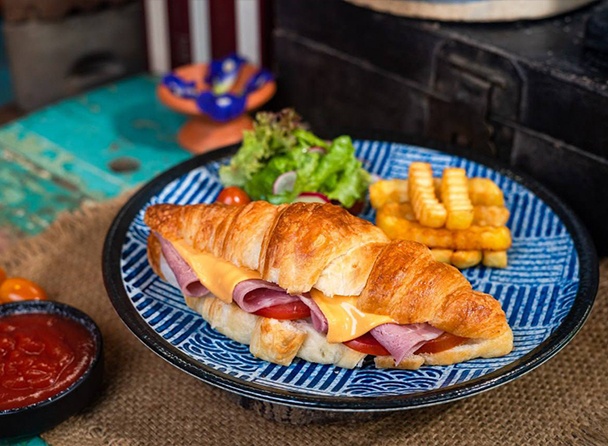 Ham and Cheese Croissant with French Fries and Side Salad