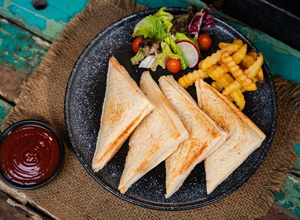 Ham and Cheese Sandwich with French Fries and Side Salad